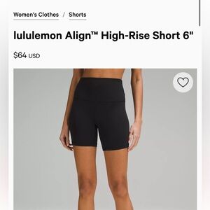lululemon athletica Black Align High-Rise Bike Shorts 6”